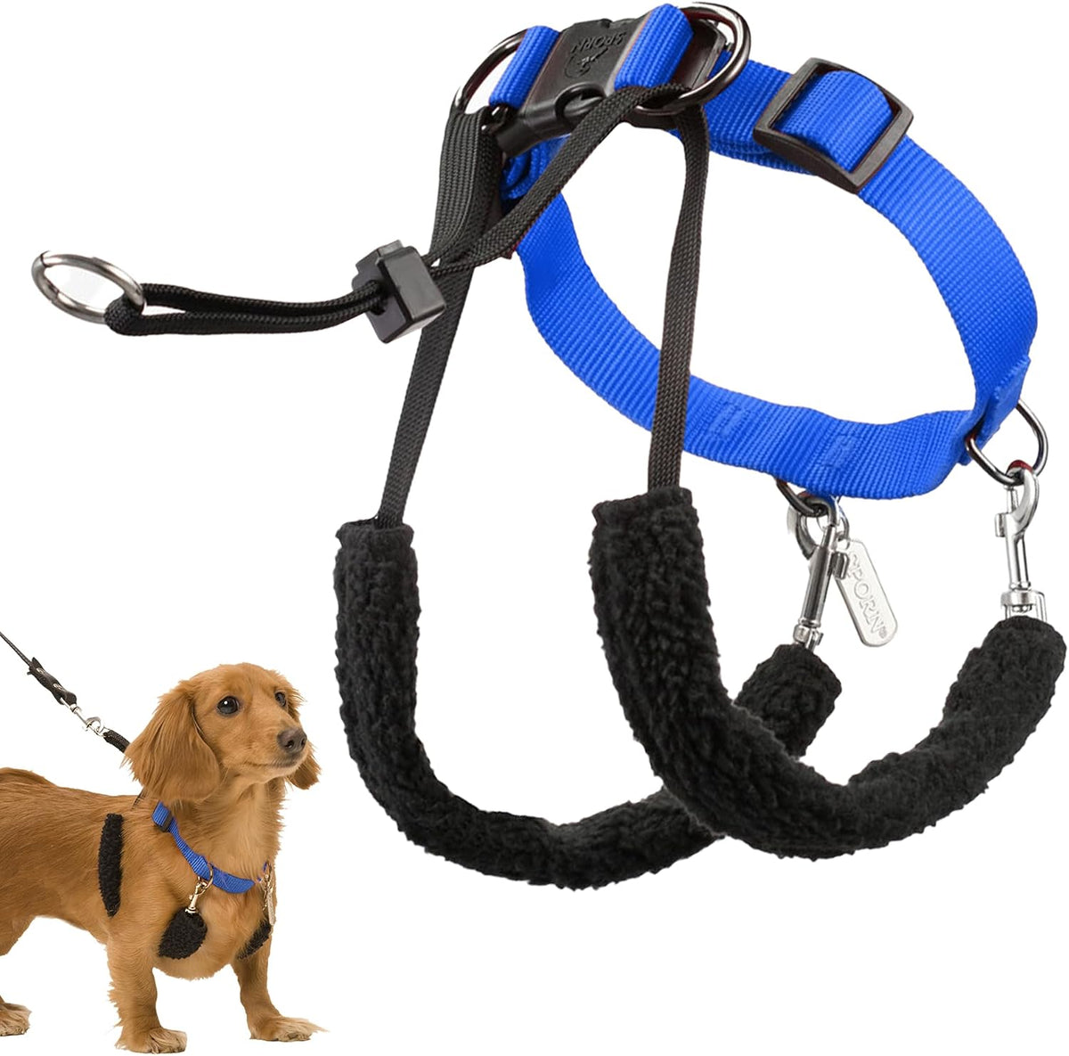 Packaging and product tag view of the authentic USA sourced sporn original dog halter.