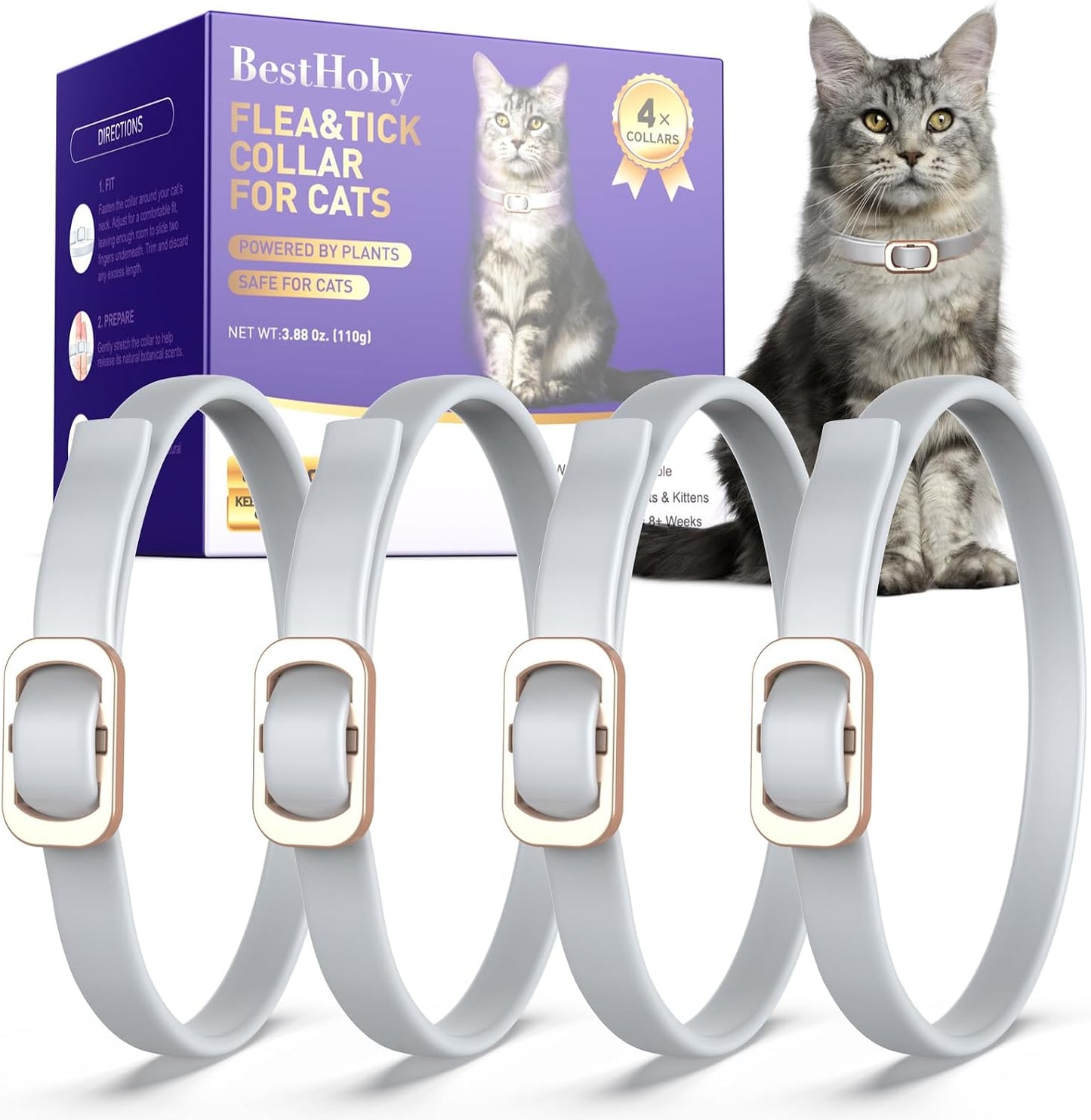 BestHoby flea and tick collar for cats 4 pack front view