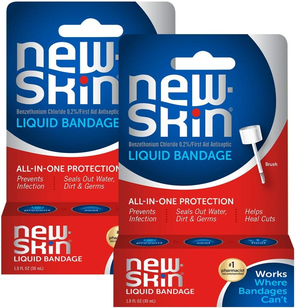 New-Skin Liquid Bandage front view bottle showing 1 fluid ounce first aid antiseptic packaging.