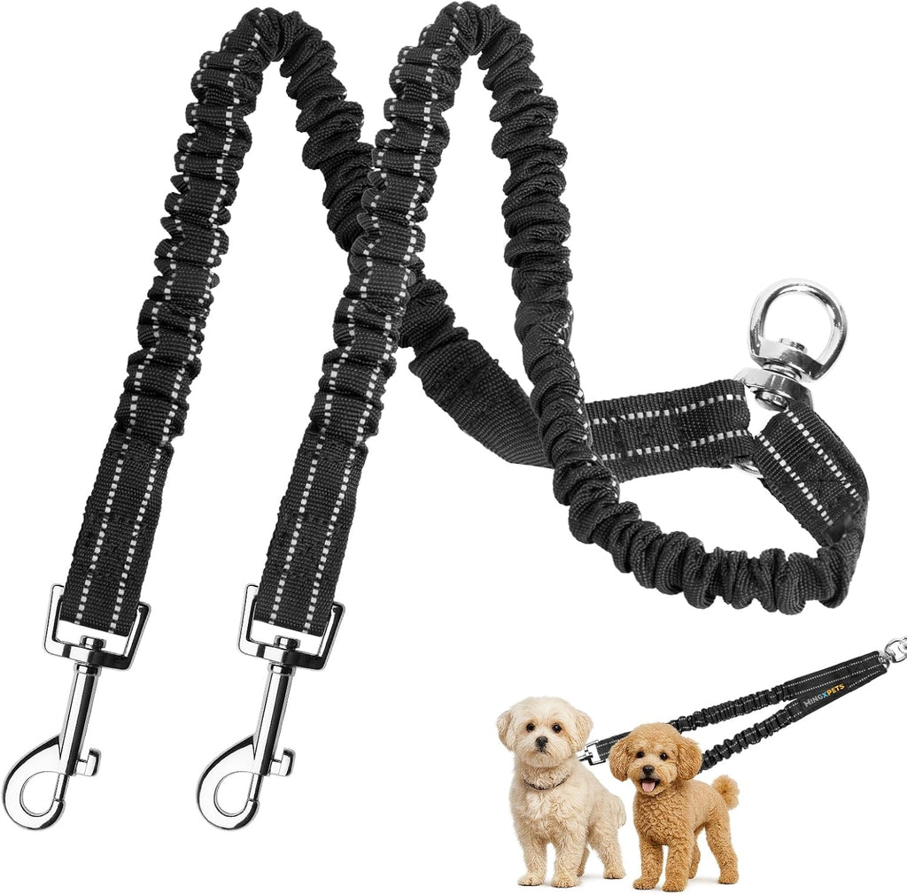 MingXpet 2 Dog Leash, Dog Leash for 2 Dogs, 360 degrees Swivel No Tangle Double Walking Training Leashes for Small Dogs, Comfortable Shock Absorbing Reflective Bungee, Pink - Image 15