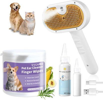Pet Steam Brush for Dog & Cat - 3-in-1 Spray Hair Removal Comb for Shedding & Grooming, Softens Fur & Reduces Static - Water Brush for Long & Short Coats, Bath-Hating Pets, Includes Waterless Shampoo - Image 11