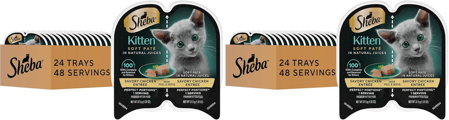 Sheba Perfect Portions Kitten Wet Cat Food Pate Chicken Entree, Salmon Entree, and Turkey Entree, 2.6 oz. Twin-Pack Trays (24 Count, 48 Servings) - Image 10