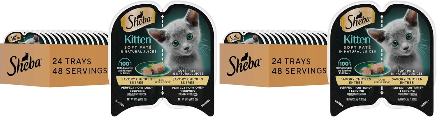Sheba Perfect Portions Kitten Wet Cat Food Pate Chicken Entree, Salmon Entree, and Turkey Entree, 2.6 oz. Twin-Pack Trays (24 Count, 48 Servings) - Image 10