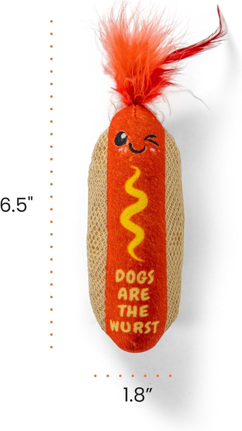 Packaging view of the authentic USA imported Catstages Hotdog Kicker Catnip Toy.