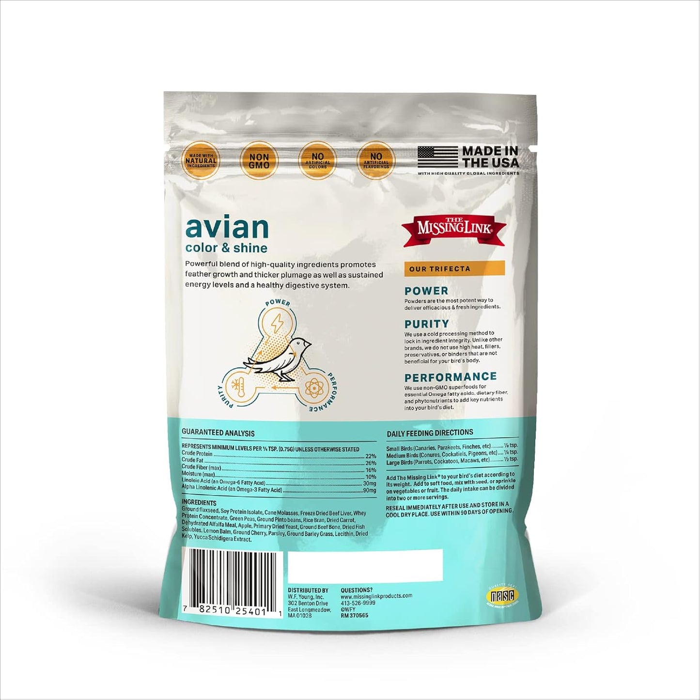 Cold processed bird food topper for vibrant plumage and feather growth restoration