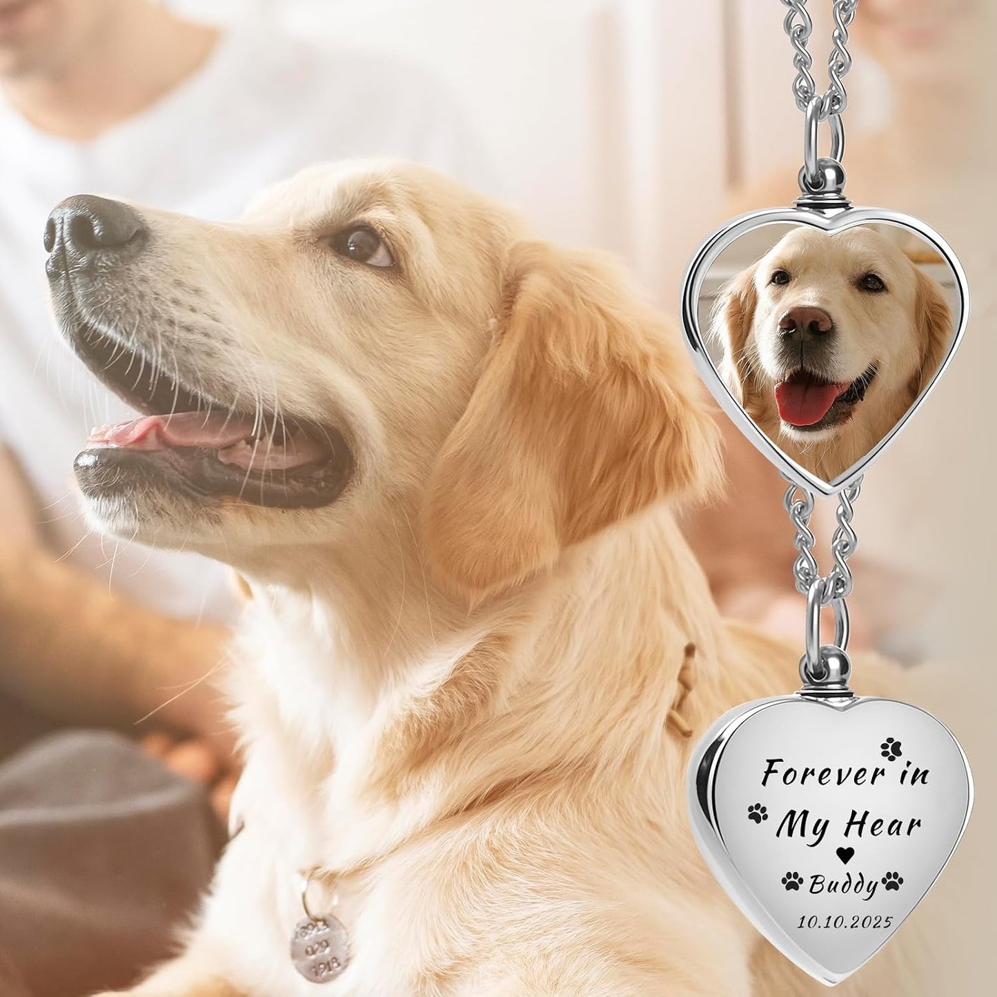QYH personalized pet companion urn pendant package layout with custom message options.