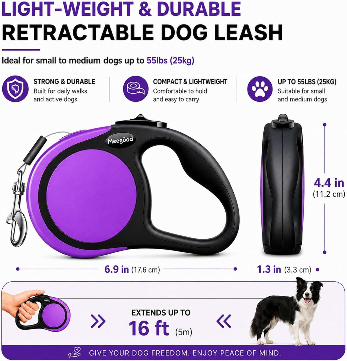 Meegood retractable dog leash ergonomic non-slip handle close up