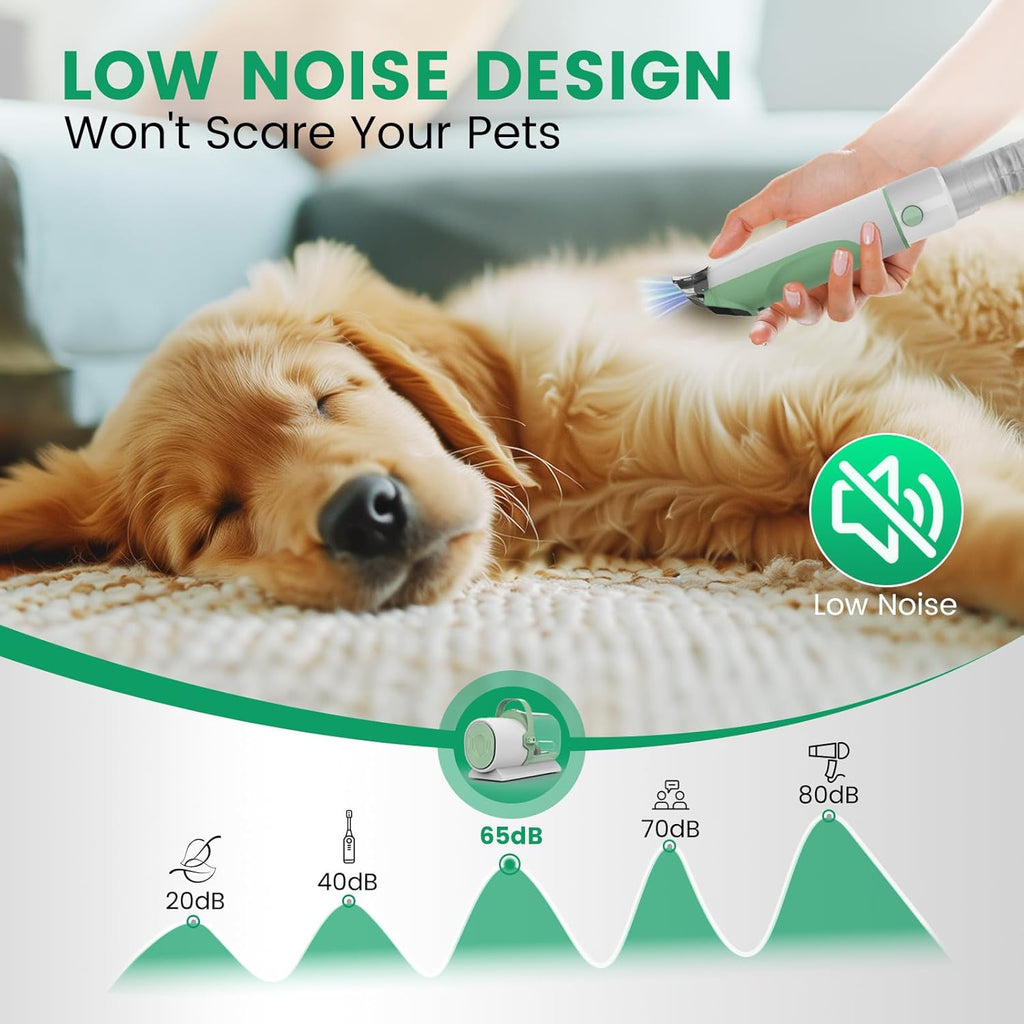 Dog clippers with guide combs attached to the professional pet vacuum grooming kit.