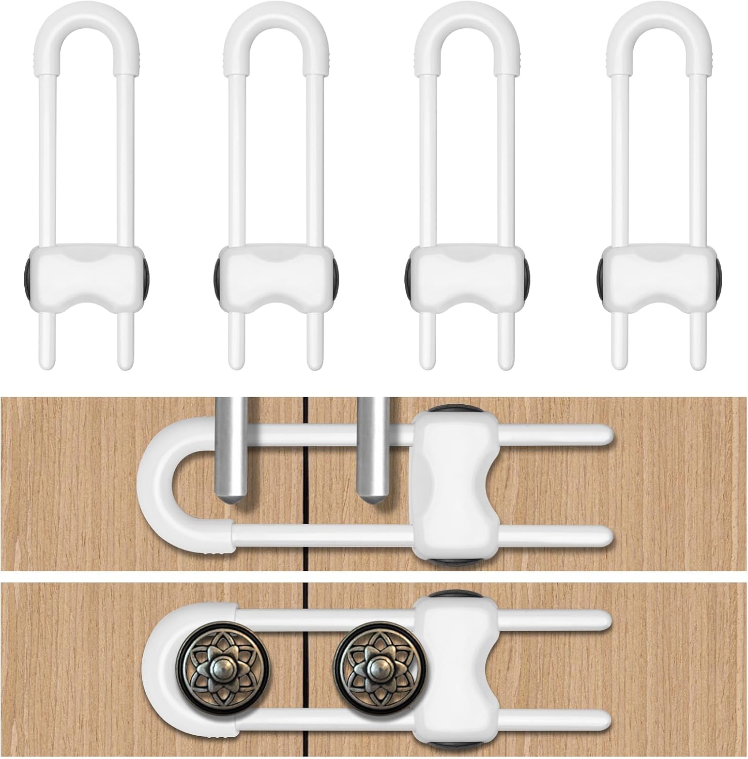 Llooc U-shaped child proof cabinet locks 4 pack front view
