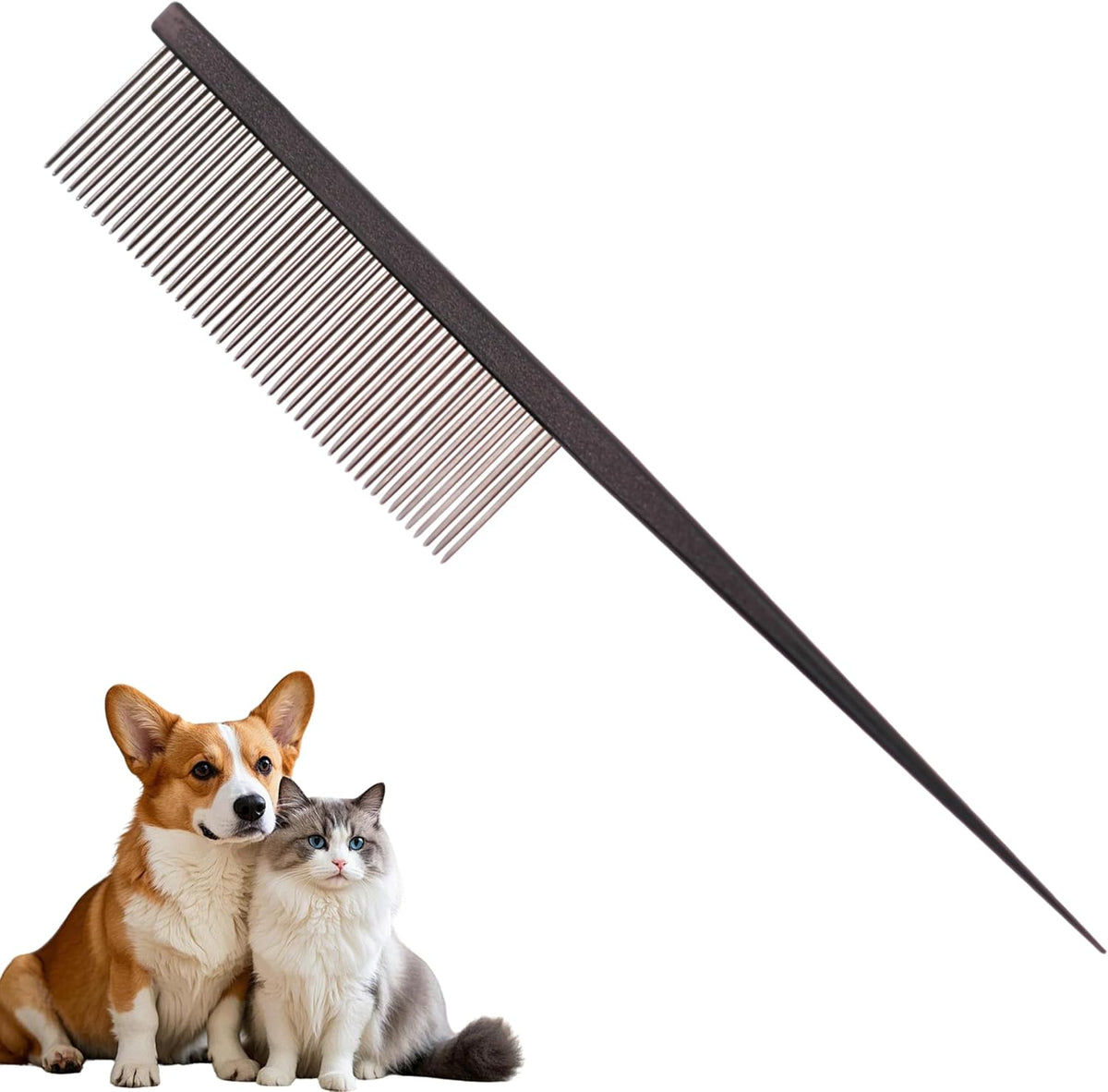 Grooming Pet Comb Rat Tail Dematting Cat and Dog CombRounded Ends Design for Safe Tangle Removal, Hairstyling, MassageLoose Hair RemovalPrevent IrritationFluffing Paws,Face,Tail,Remove Tear Stain - Image 13