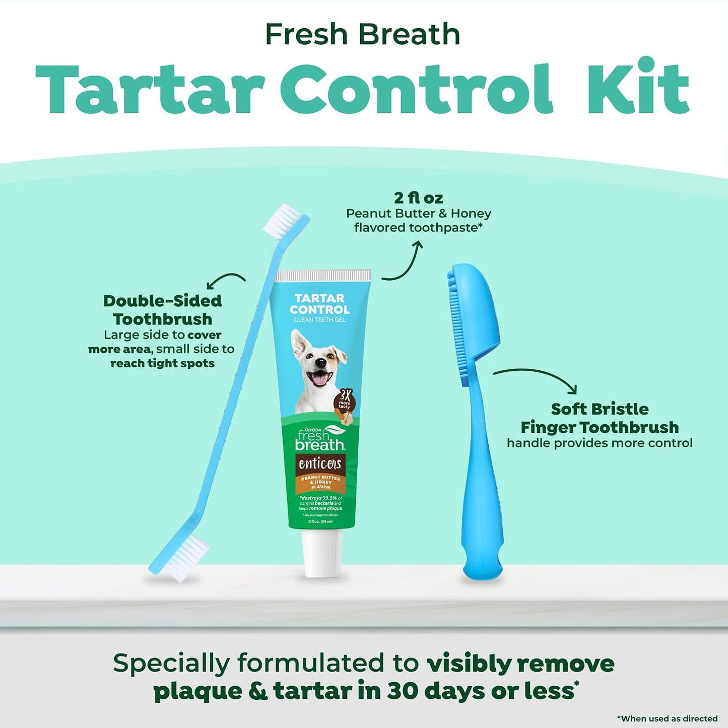 Double sided dog toothbrush for deep dental cleaning and tartar control