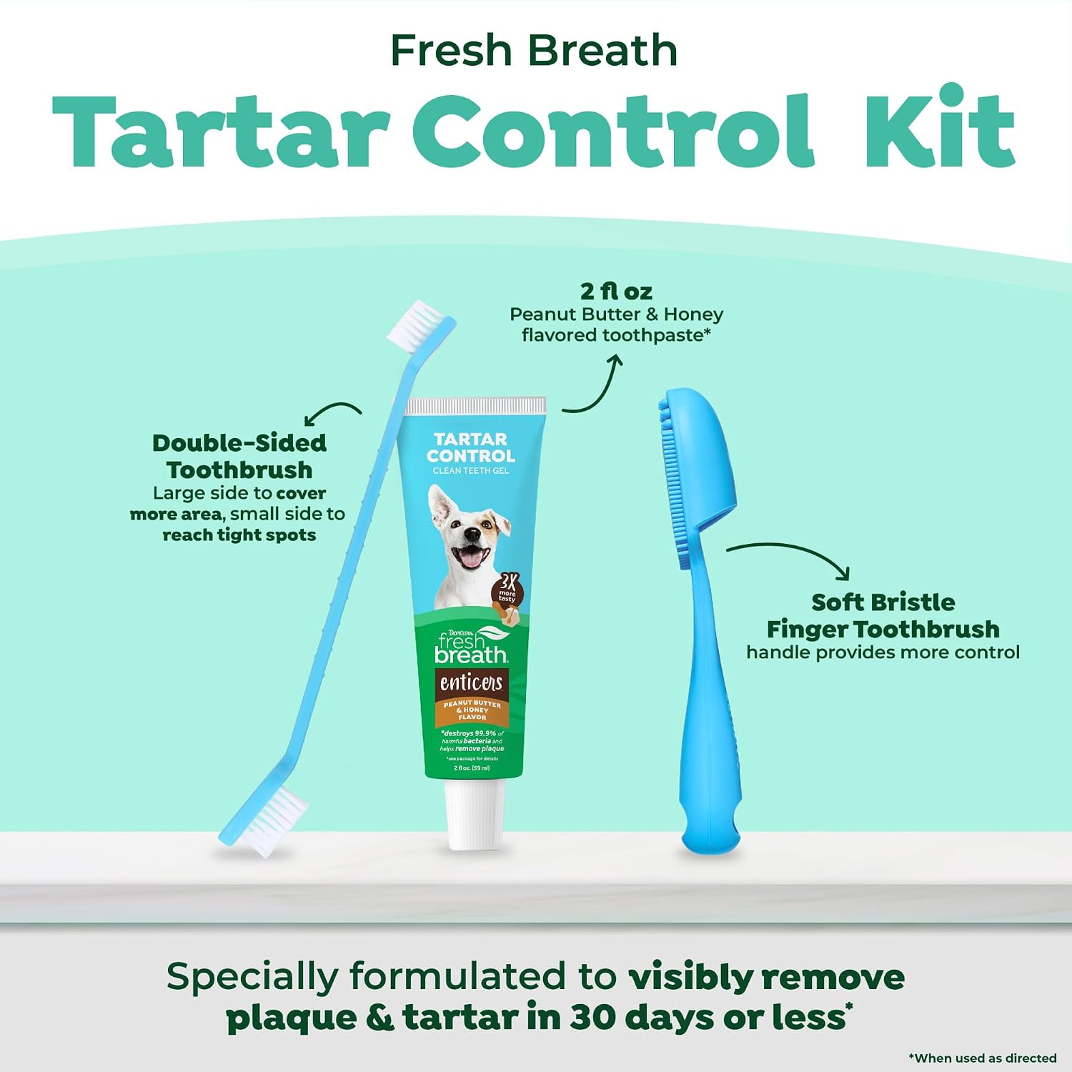 Double sided dog toothbrush for deep dental cleaning and tartar control
