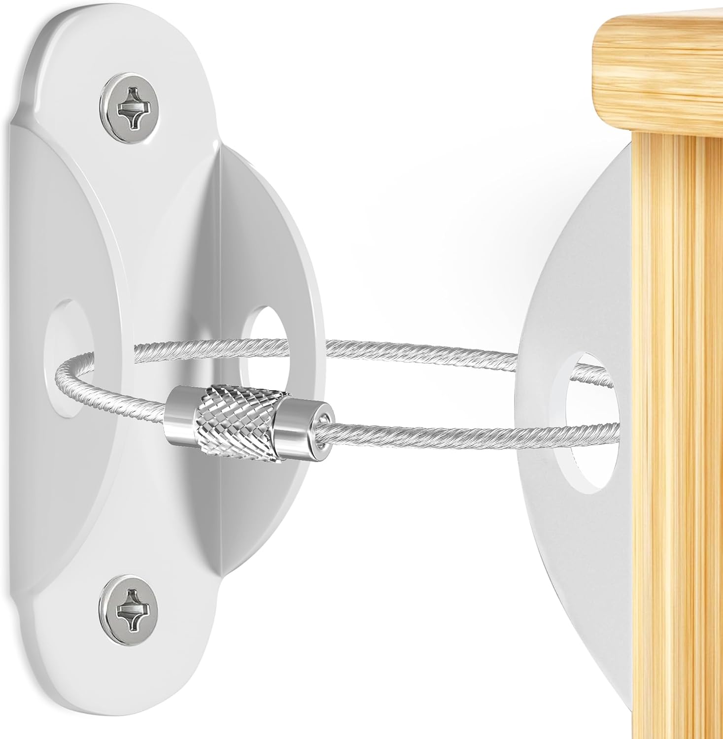 IRCPEN anti tip furniture anchors 10 pack front view showcasing the heavy duty white metal brackets and steel cables.