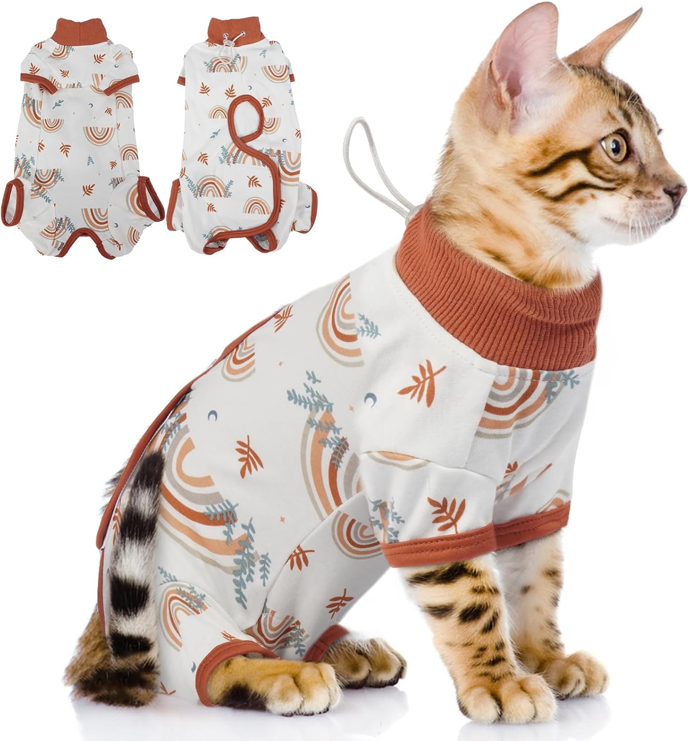 QBLEEV Cat Recovery Suit for Post Surgery, Spay Neuter Suit for Cats, Soft Stretchy Cotton Cat Onesie for Skin Diseases, Anti-Lick Surgical Shirt Pajamas for Abdominal Wound, Kitten Cone Alternative - Image 9