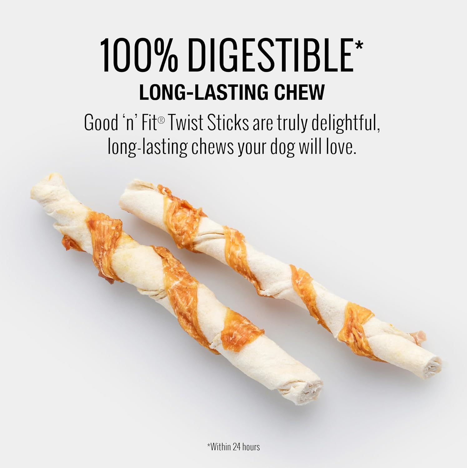 Dog enjoying Good 'n' Fit digestible rawhide twist sticks