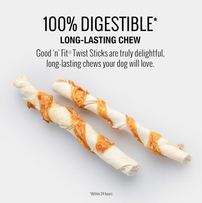 Dog enjoying Good 'n' Fit digestible rawhide twist sticks