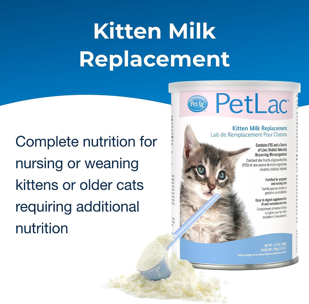 PetAg PetLac Kitten Milk Replacement Powder back label with feeding instructions
