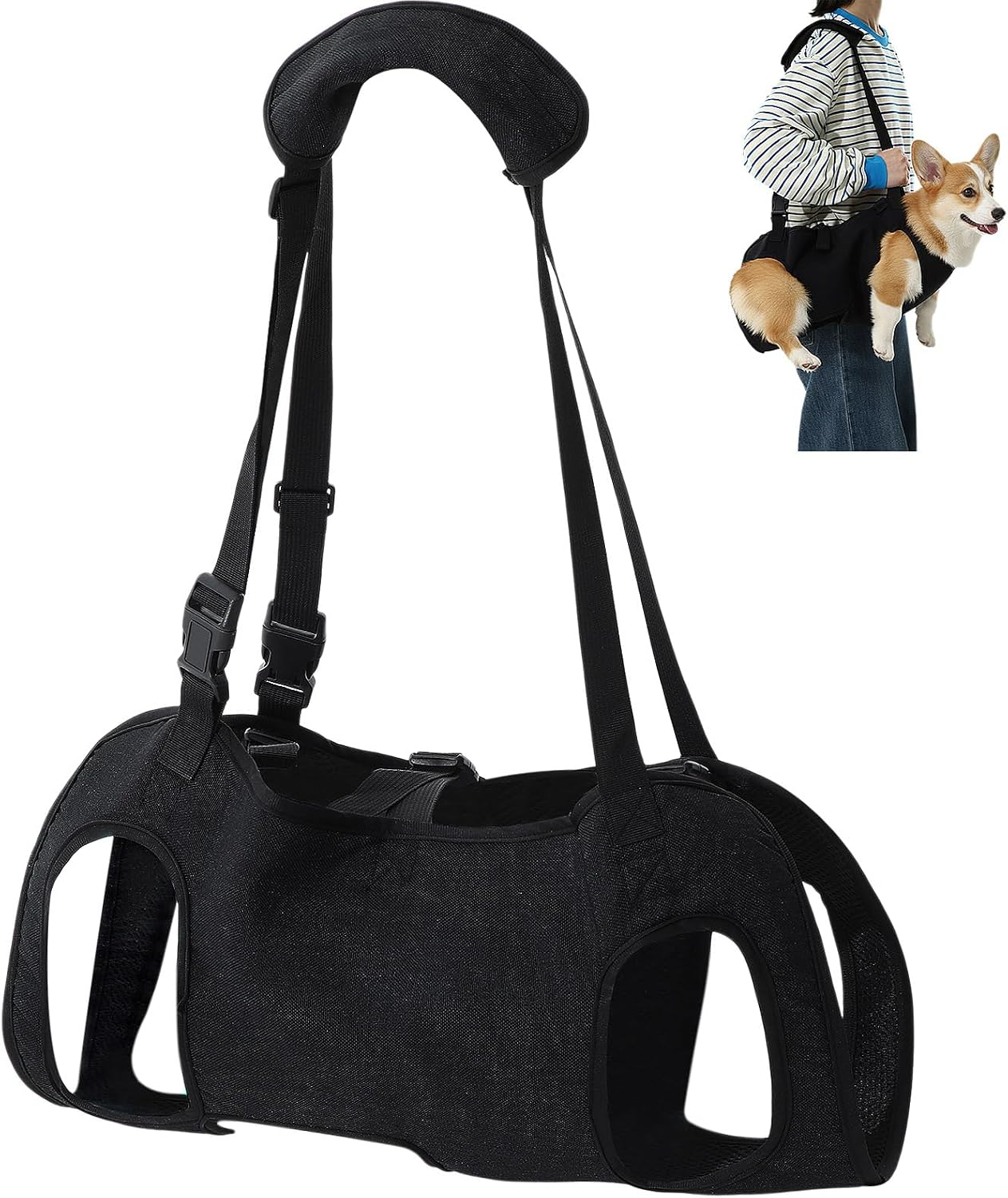 Shinylin Dog Carry Sling Emergency Backpack Pet Legs Support and Rehabilitation Dog Lift Harness Adjustable Lifting Straps Carrier for Senior Dogs Joint Injuries, Arthritis, Hiking, Skiing, Black(L) - Image 8