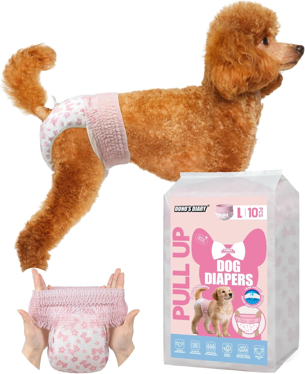 Dono Disposable Pull It Up Female Dog Diapers, 360 degrees Stretchy Waist Puppy Diapers, Super-Absorbent Doggie Diapers with Rapid-Dry Technology Leak-Proof Design for Doggy in Heat Period, S 10 Pcs - Image 11