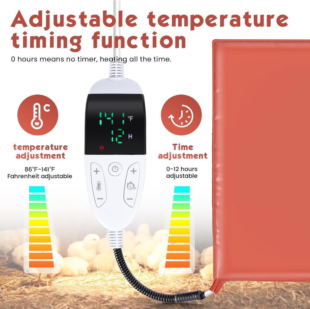 Waterproof poultry heated mat with digital timer control panel