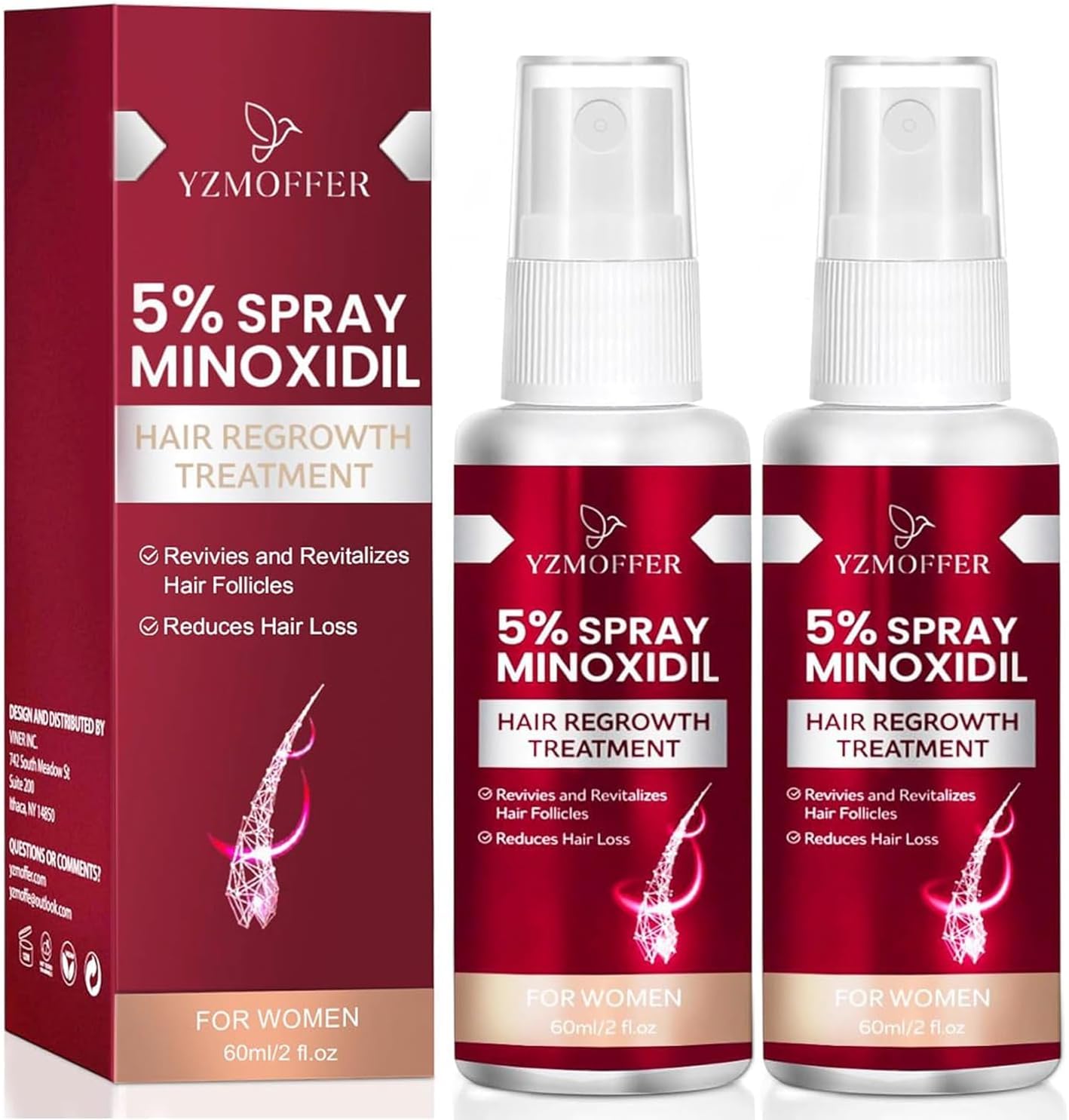 Yzmoffer five percent minoxidil spray for women front view showing packaging for hair loss treatment
