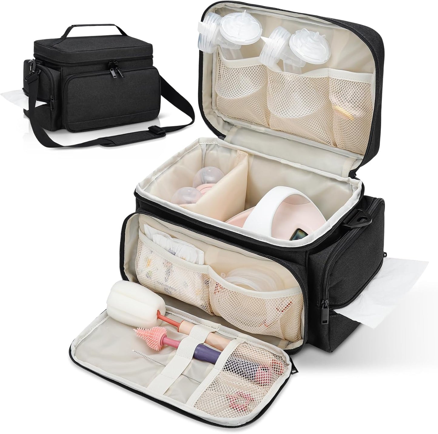 GDNasist breast pump bag front view black portable carrying case