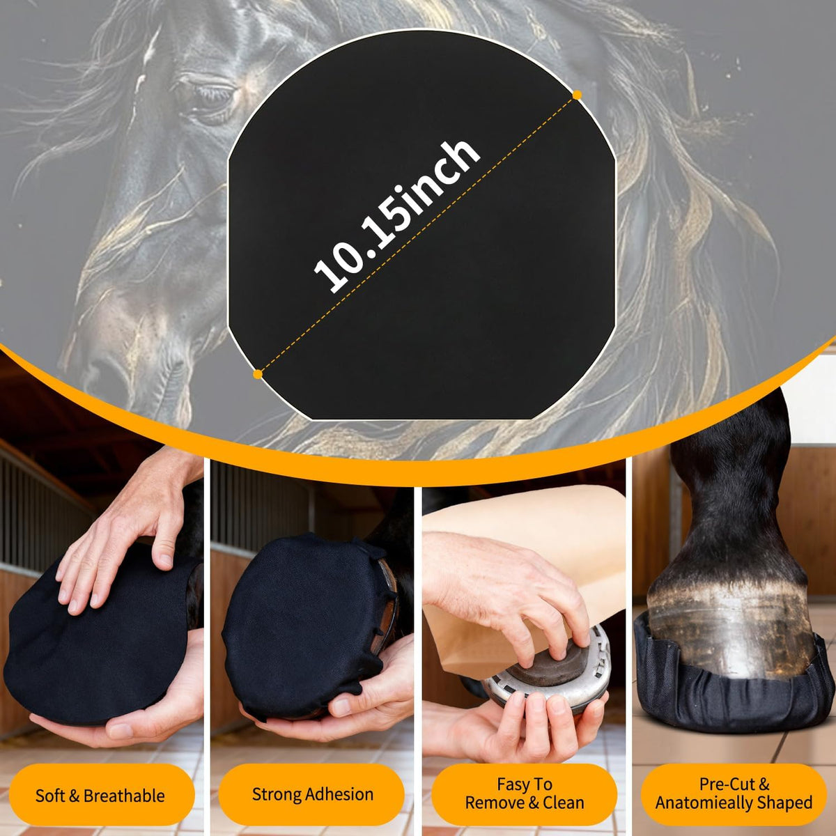 Youven strong sticky wraps for horses applied over magic cushion packing on a hoof sole.