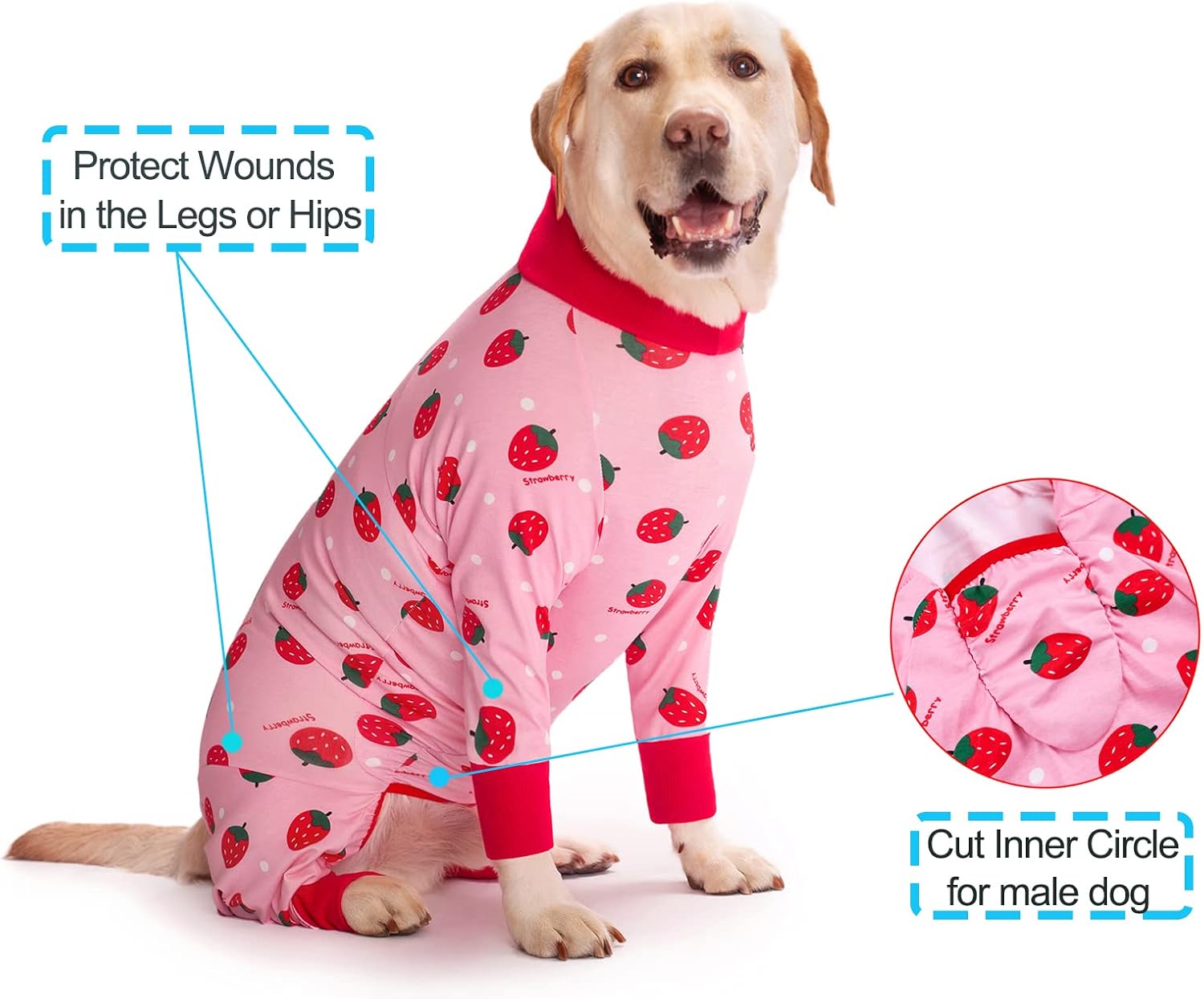 Pink canine surgical shirt alternative to plastic cone for medium and large dogs.