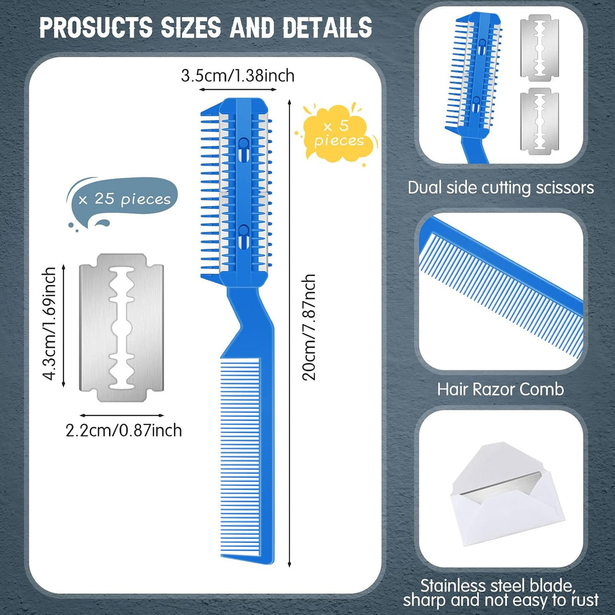 Yinkin manual dog hair trimmer double sided comb showing thinning razor edges