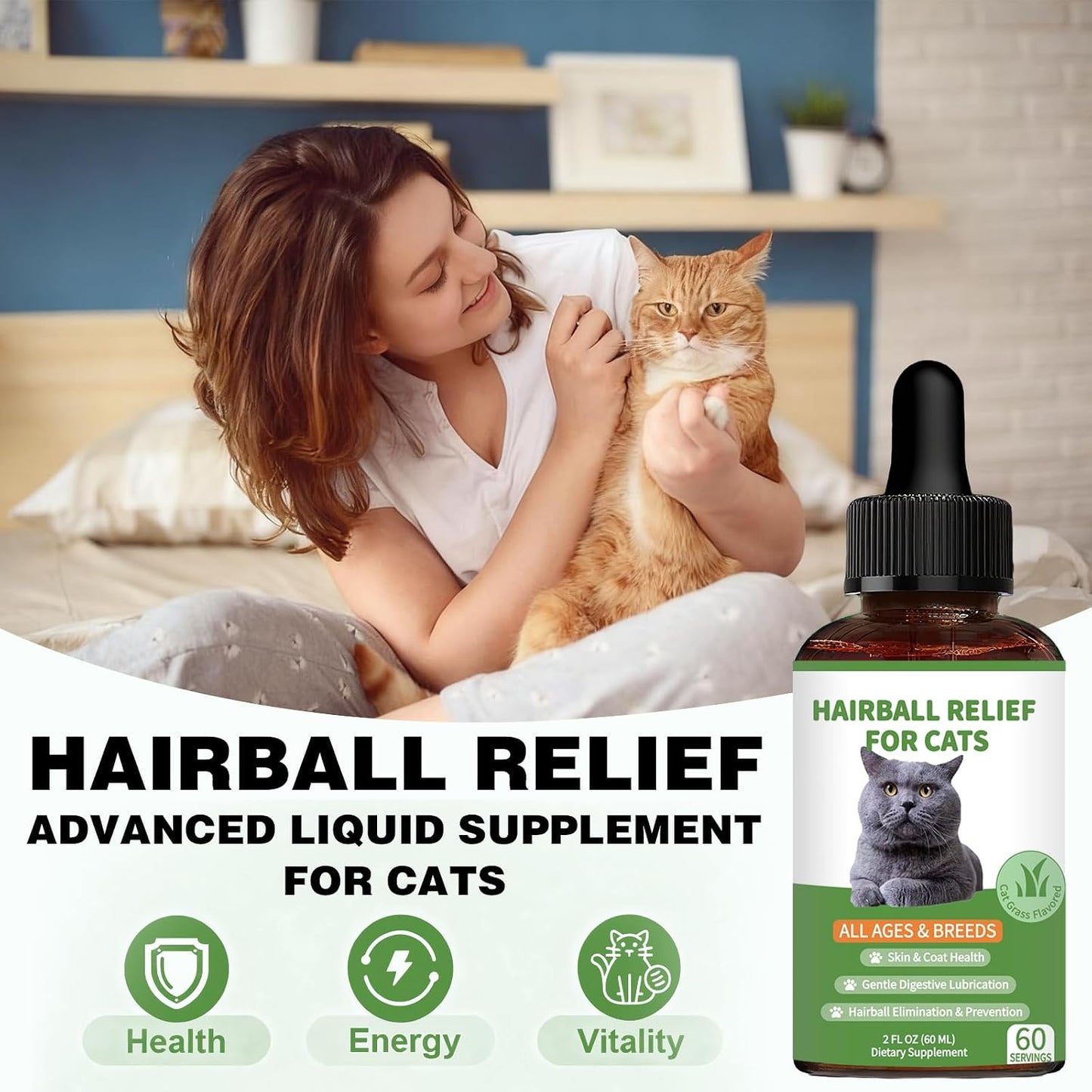 Two fluid ounce bottle of cat hairball elimination treatment