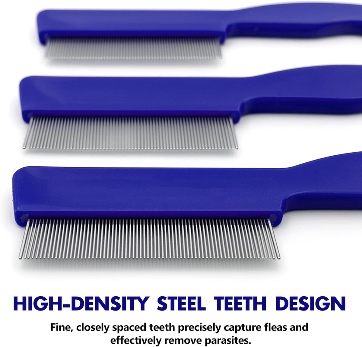Close up of fine tooth stainless steel grooming comb