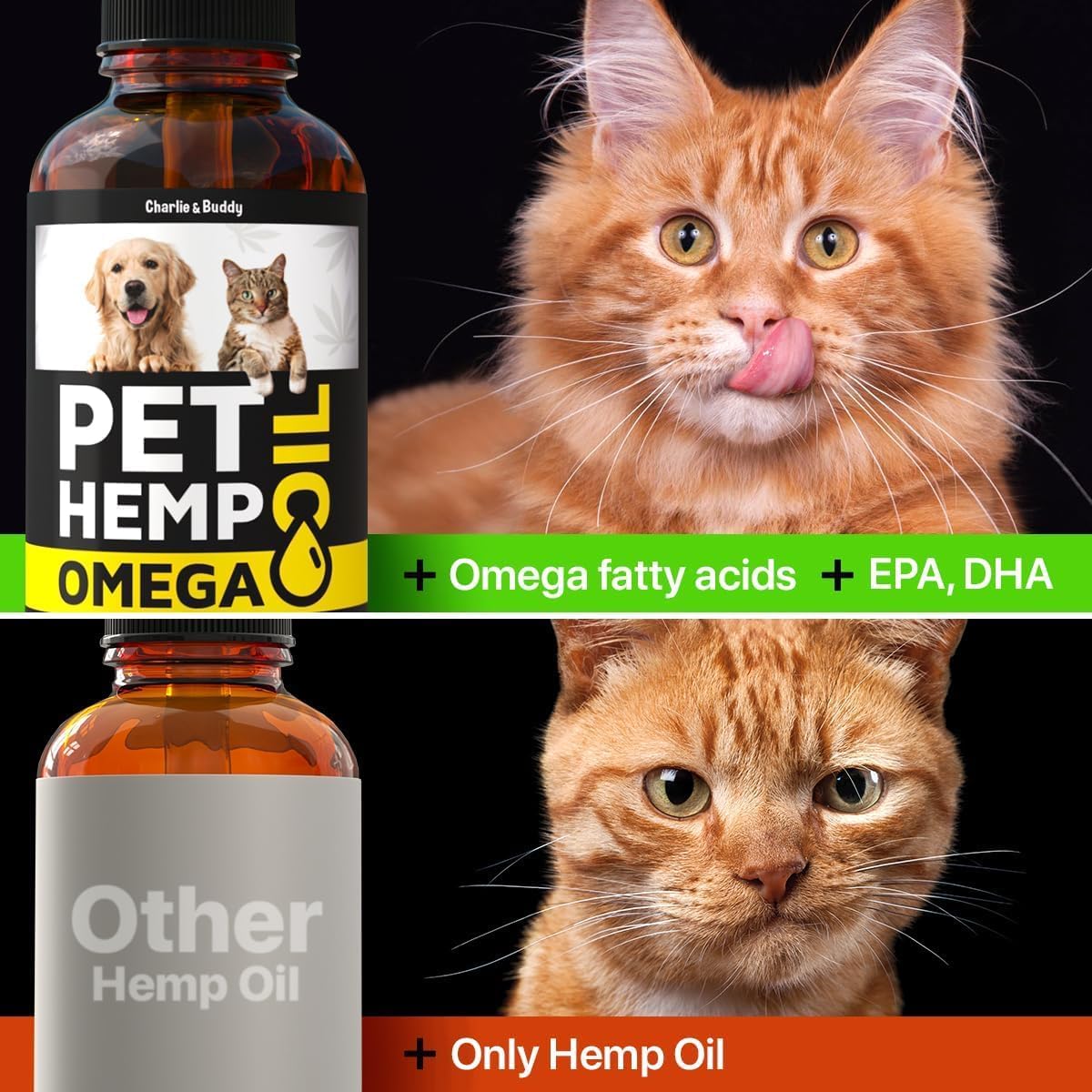 Charlie and Buddy salmon oil for dogs skin and coat health nutrition labels.