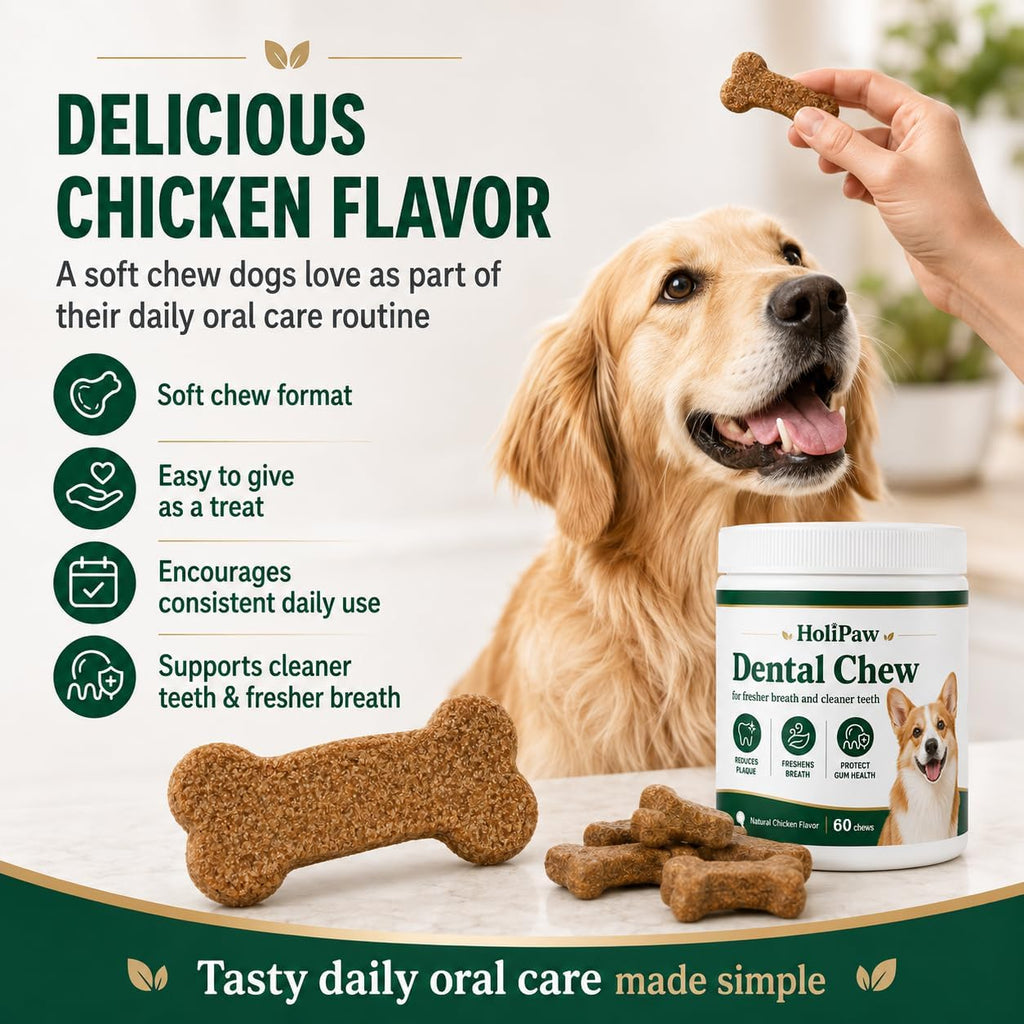 Dog dental care supplement with parsley and peppermint ingredients