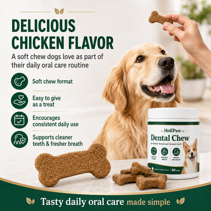 Dog dental care supplement with parsley and peppermint ingredients