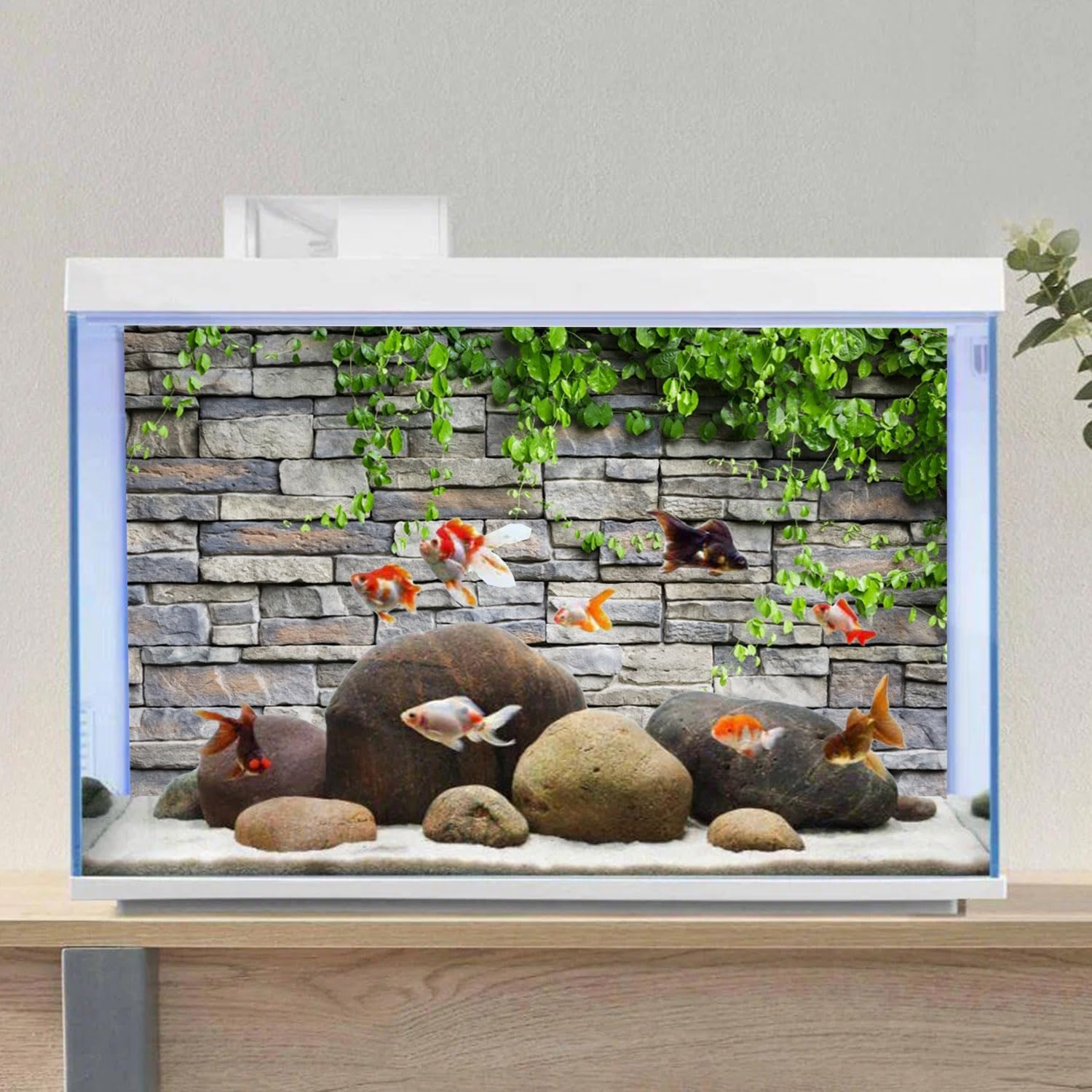 Non-glare aquarium wallpaper poster showing bubble-free installation process