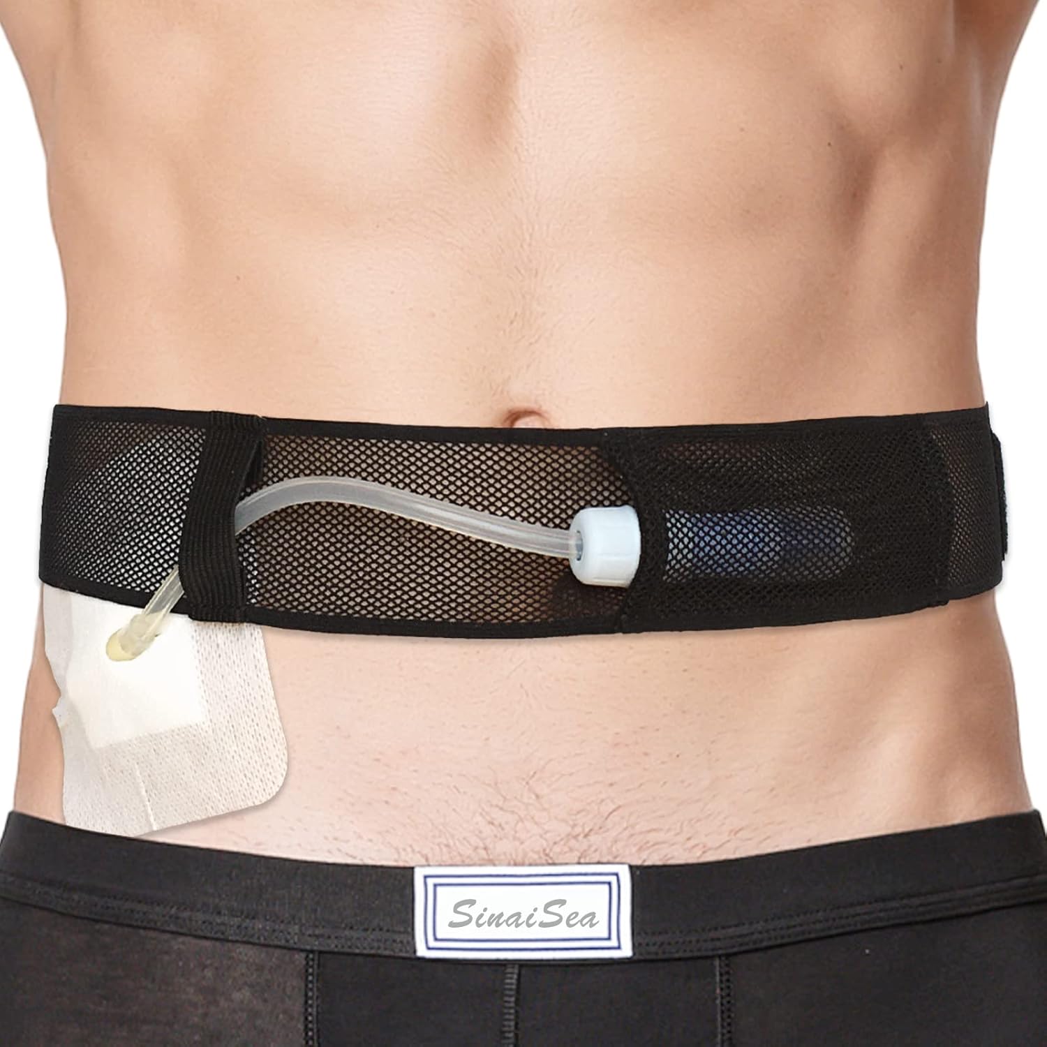 SinaiSea peritoneal dialysis belt black front view abdominal catheter holder