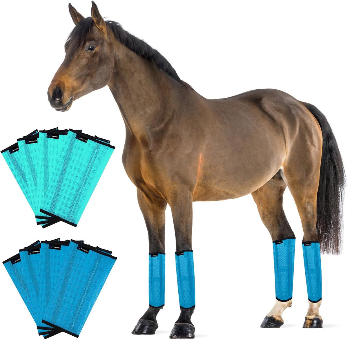 FOXLVDA Horse Fly Boots - Fly Boots for Horses Set of 4, Comfortable Horse Leggings, Mesh Material Design with Metal Support Bars for Reduces Stomping & Leg Fatigue (4, Green, Large) - Image 9