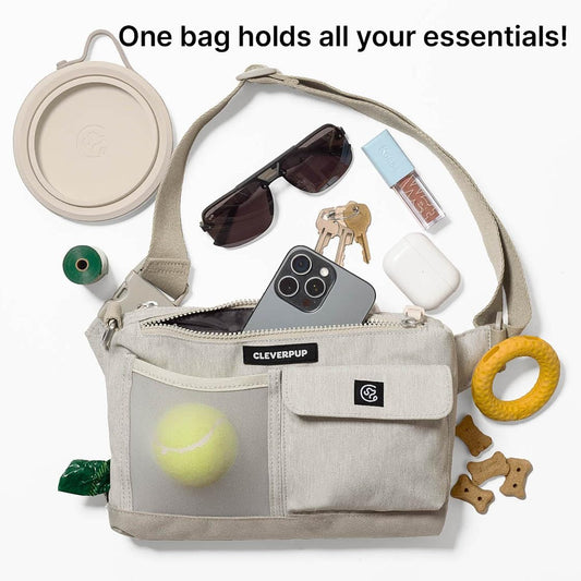 Cleverpup hands-free dog training fanny pack worn as a waist bag