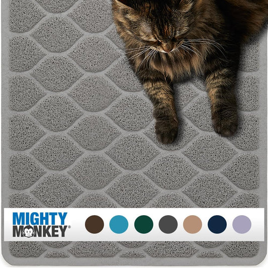 Mighty Monkey waterproof cat litter trapping mat front view slate gray color