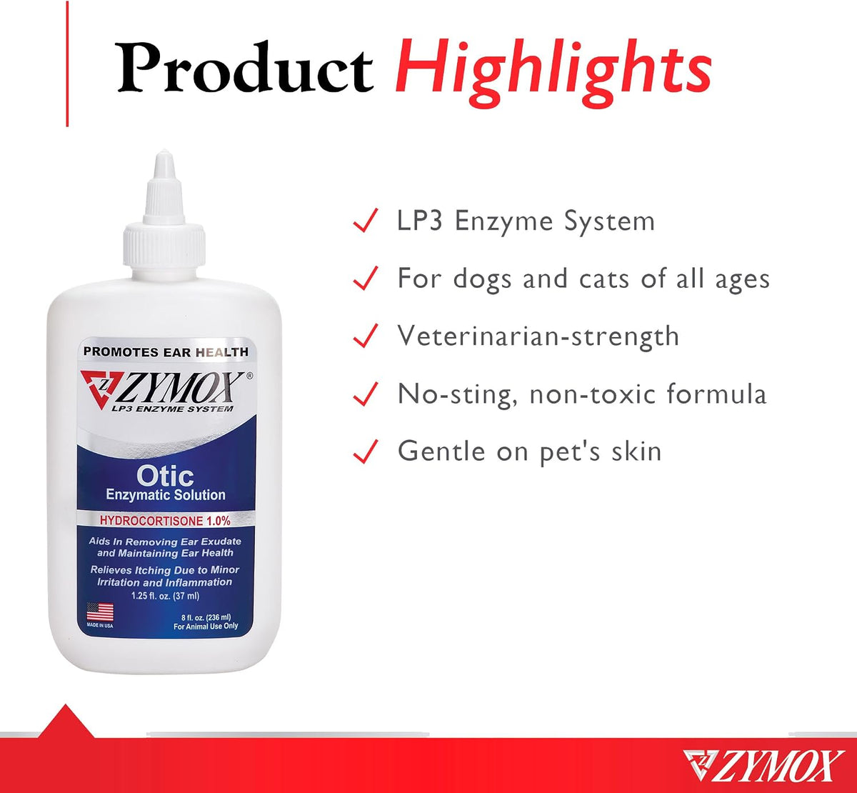 Zymox pet ear treatment bottle side angle display
