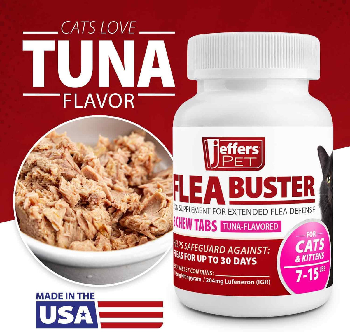 Jeffers Pet Flea Buster 6 count bottle detailed view