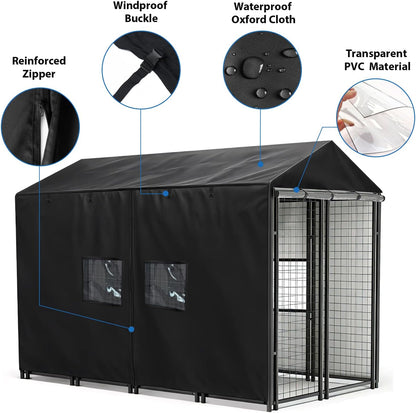 Windproof large dog house cover displaying the secure bottom straps and fasteners.