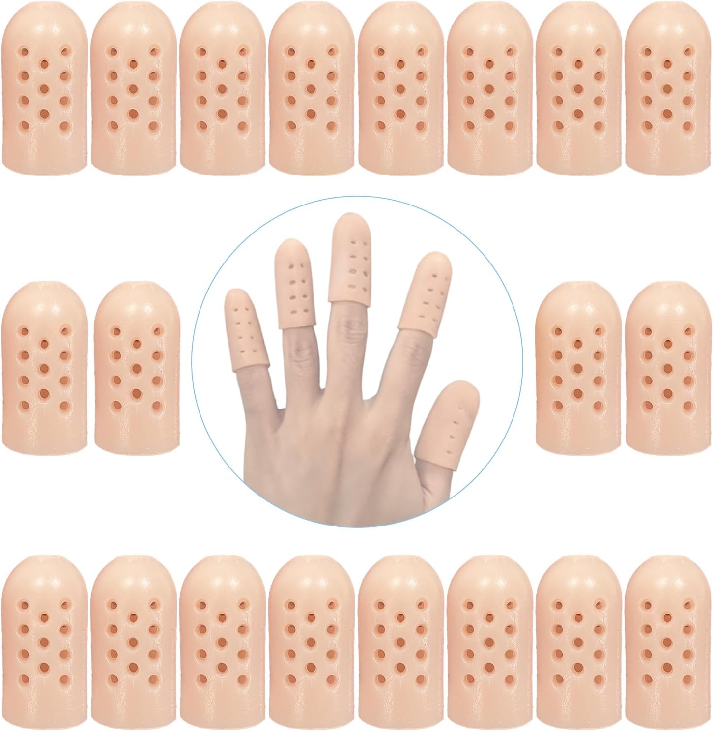 ZXFUTURE Gel Finger Cots with Air Holes front view of twenty pack packaging