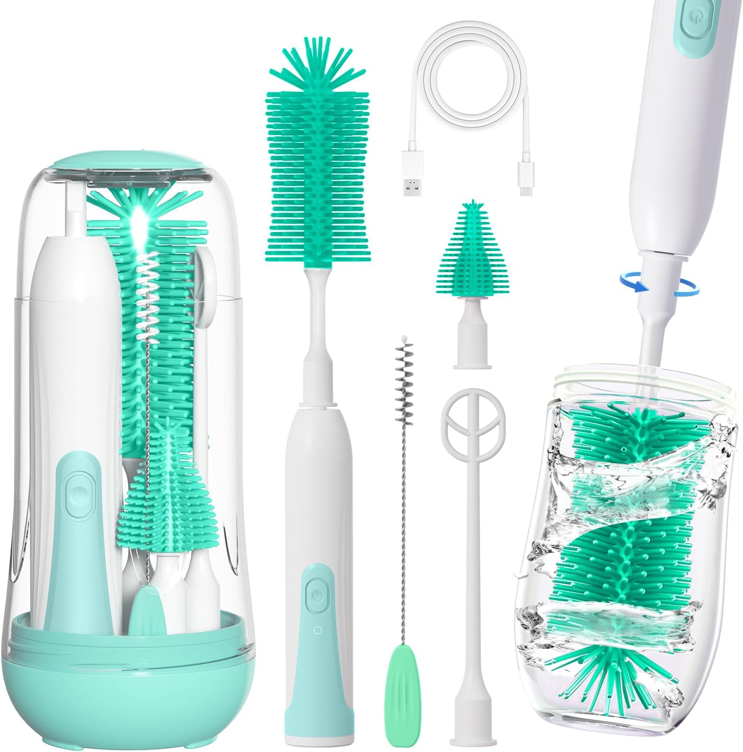 Fan Home electric bottle brush cleaner front view in green
