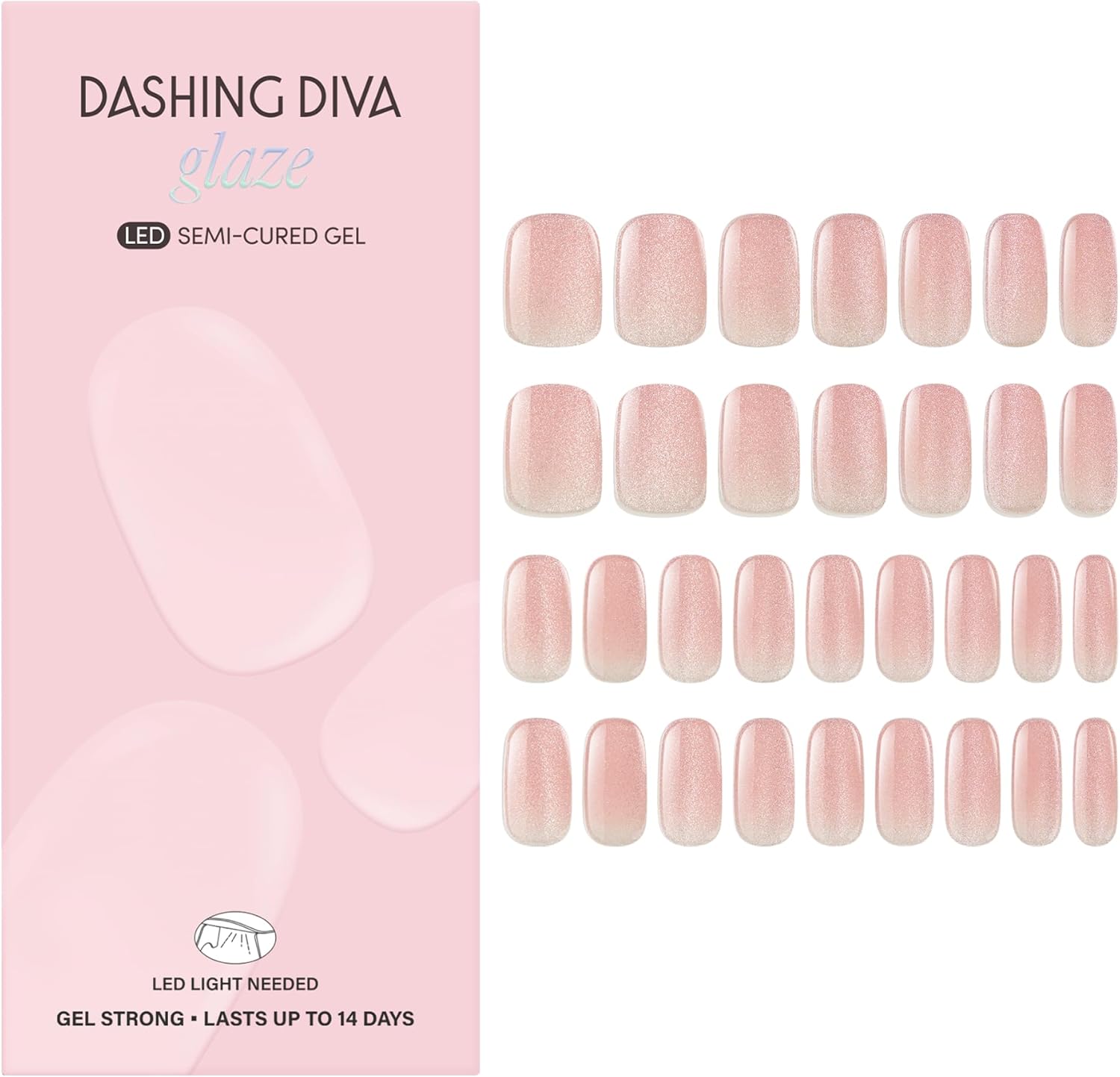 Dashing Diva Glaze semi-cured gel nail strip set in Ballerina Blush front packaging view.