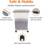 Close up of airtight latching lid on Amazon Basics storage bin
