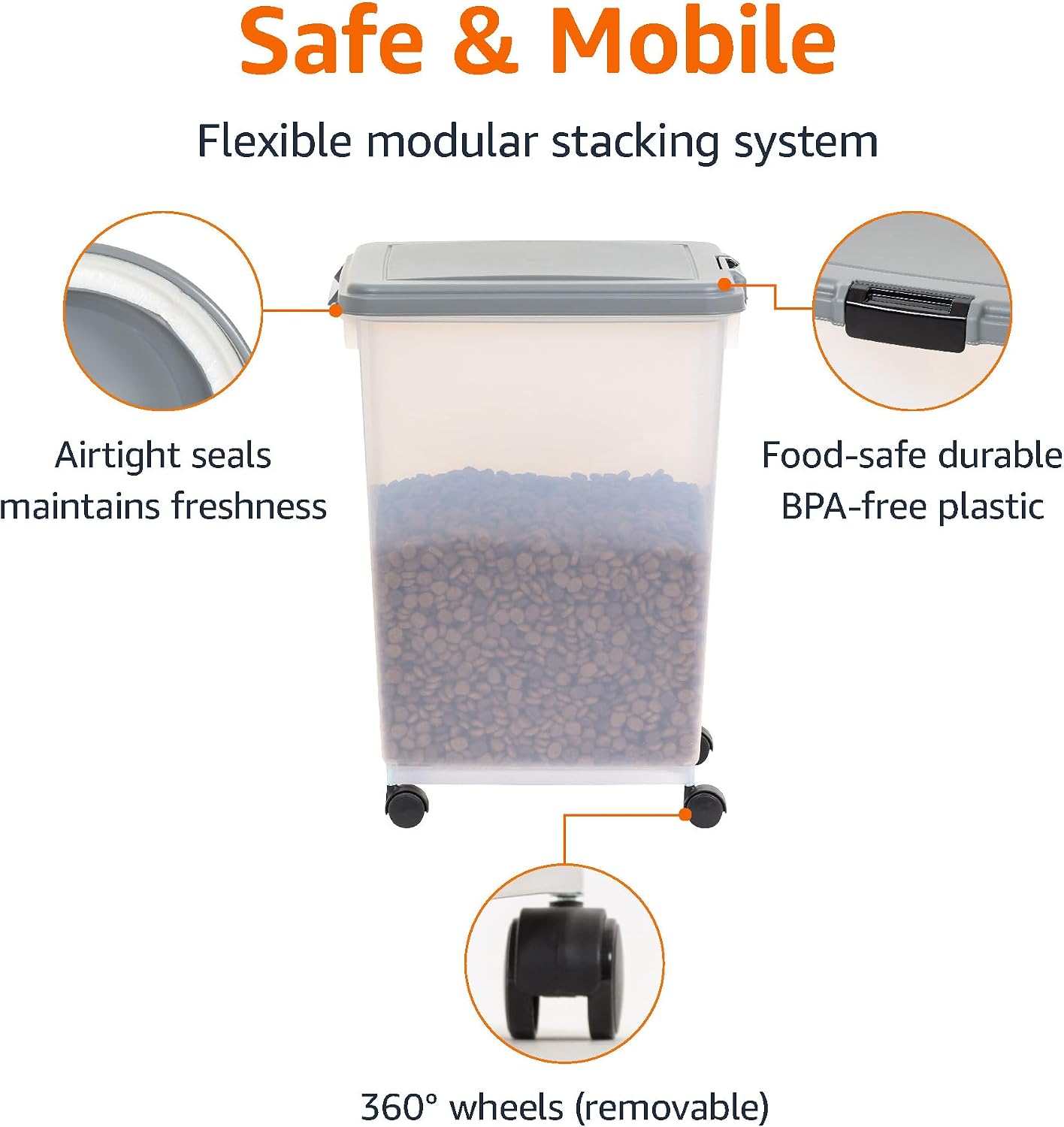 Close up of airtight latching lid on Amazon Basics storage bin