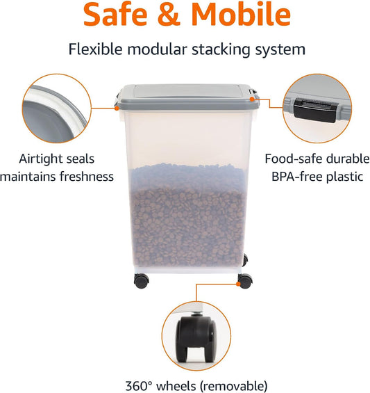 Close up of airtight latching lid on Amazon Basics storage bin