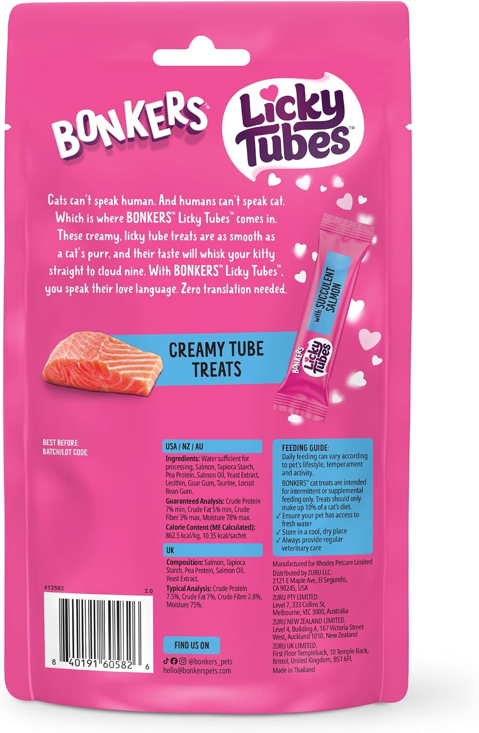 Bonkers Licky Tubes Salmon Flavored Wet Lickable Treats for Cats, 4 Pack (Pack of 15) - Image 9