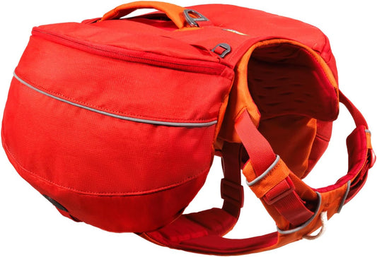 Ruffwear Palisades Dog Backpack Red Currant Medium front view showing independent harness structure